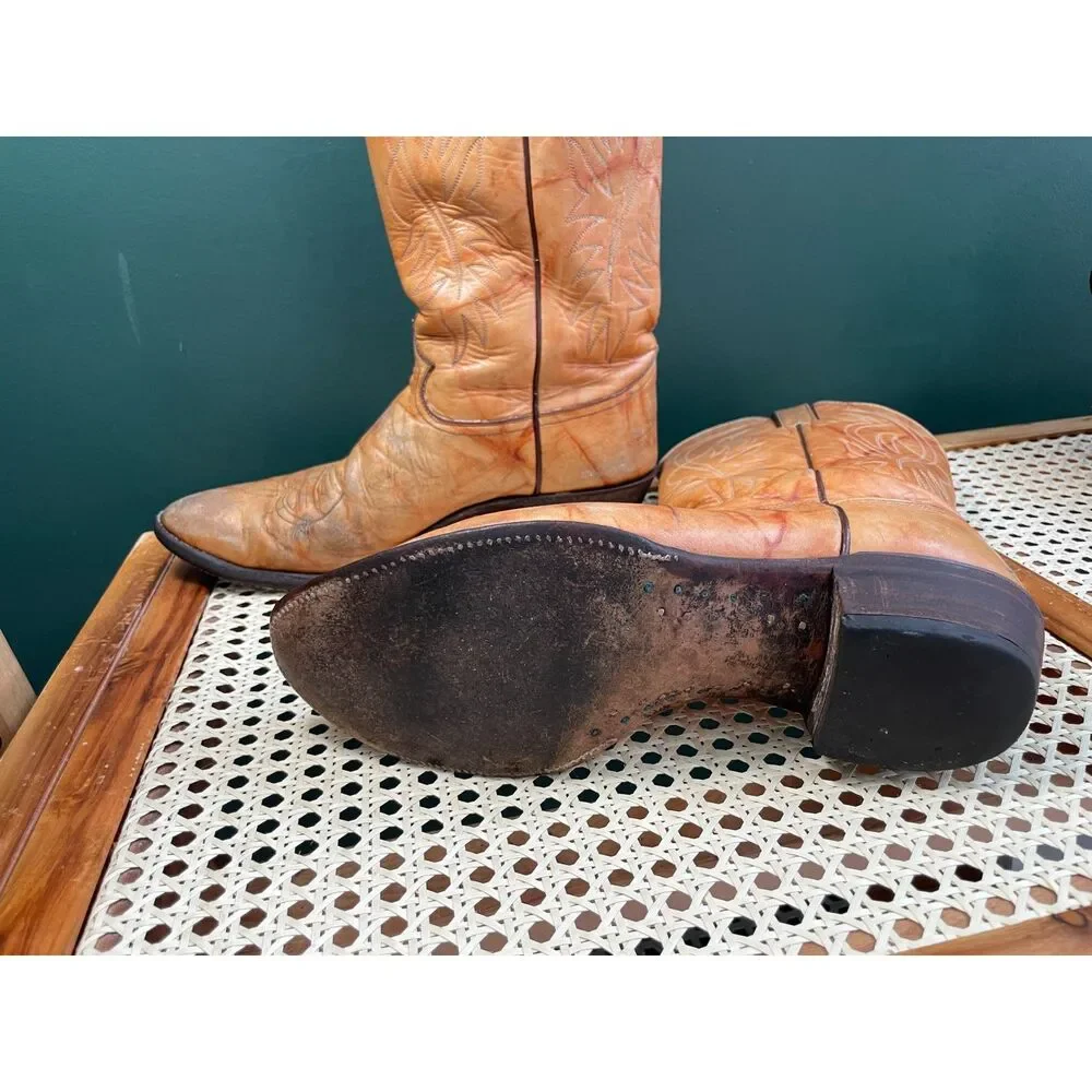 Vintage Justin Style 1632 Cowboy Boots Men's Size 11 D Tan Leather Western USA